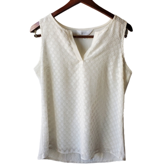 White Sleeveless V-Neck Polkadot Tunic Size Medium - Picture 1 of 15